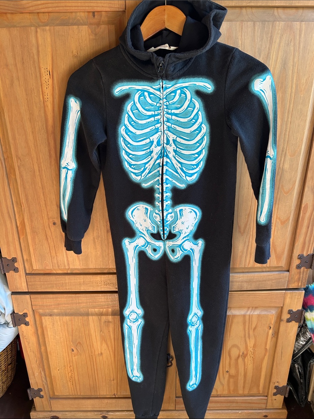 Kids Black Skeleton One-Piece Hooded Costume